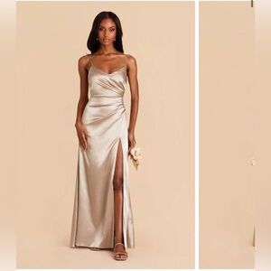 Birdy Grey Catherine Dress in Shiny Satin Neutral Champagne